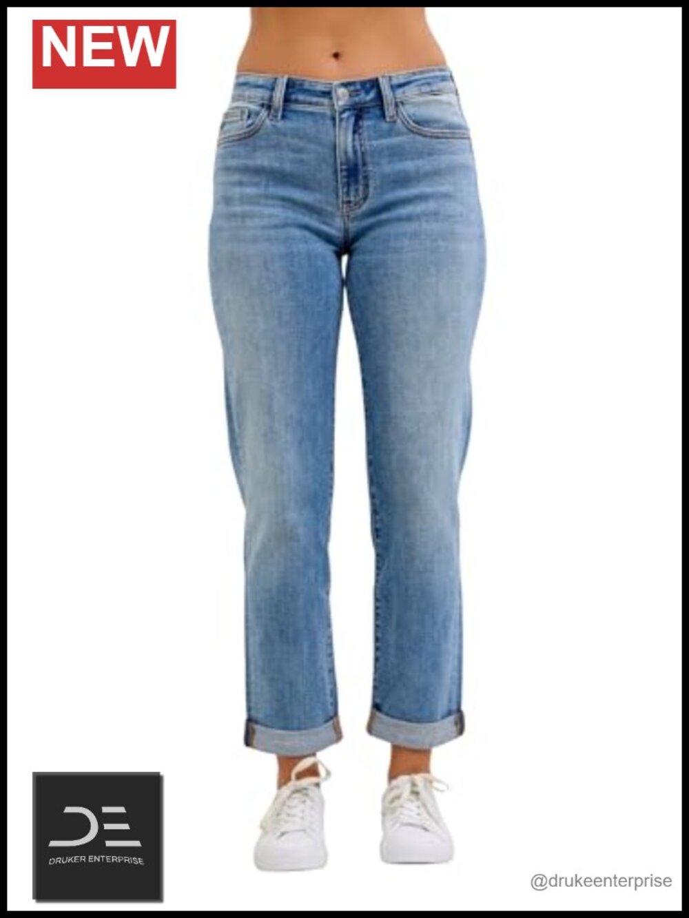 Mid Rise Cuffed Comfort Stretch Boyfriend Jeans Womens Size